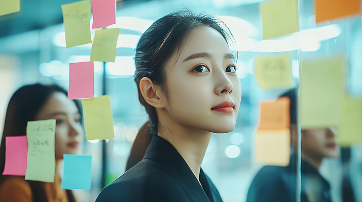 JPG 편집이미지 여자 남자 실루엣 유리 상반신 성인 세명 비즈니스우먼 포스트잇 유리판 의료성형뷰티 성인만 편집실사 AI인물포토 AI콘텐츠 비즈니스 재질 촬영기법 사람 메모지 직장인 CG 파일형식 AI포토