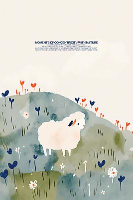 PSD 잎 일러스트 자연 수채화 따뜻함 초원 사람없음 초록색 귀여움 들꽃 양 언덕 그림 베이지색 동심 국내일러스트 식물 꽃 컬러 컨셉 포유류 생태계 파일형식