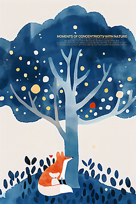 PSD 나무 열매 두마리 일러스트 자연 수채화 사람없음 귀여움 남색 언덕 그림 여우 동심 국내일러스트 식물 컬러 컨셉 2 포유류 생태계 파일형식