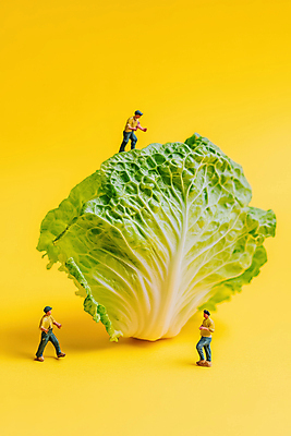 JPG 전신 편집이미지 남자 협력 노동자 성인 세명 농장 노란색 피규어 작업 안전모 양배추 오르기 성인남자만 편집실사 AI포토 AI콘텐츠 직업 컬러 농업 채소 모션 사람 미니어처 헬멧 안전장비 CG 남자만 성인만 파일형식