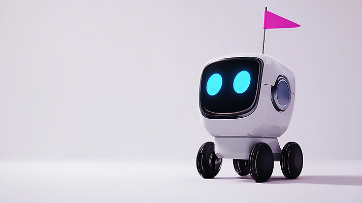 JPG 편집이미지 사람없음 귀여움 깃발 로봇 AI_인공지능 편집실사 배달로봇 AI포토 AI콘텐츠 컨셉 CG 파일형식