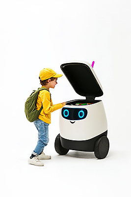 JPG 편집이미지 남자 어린이 한명 미소 사람 소년 귀여움 뚜껑 로봇 백팩 캡모자 소년한명만 AI_인공지능 편집실사 배달로봇 AI포토 AI인물포토 AI콘텐츠 모자_잡화 1 컨셉 가방 표정 CG 남자한명만 소년만 파일형식