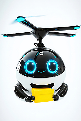 JPG 편집이미지 미소 들기 사람없음 귀여움 비행 로봇 프로펠러 택배상자 드론 AI_인공지능 편집실사 배달로봇 AI포토 AI콘텐츠 컨셉 모션 표정 상자 CG 택배 파일형식