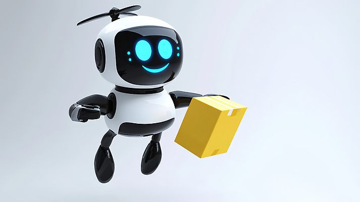 JPG 편집이미지 미소 들기 사람없음 귀여움 비행 로봇 프로펠러 택배상자 AI_인공지능 편집실사 배달로봇 AI포토 AI콘텐츠 컨셉 모션 표정 상자 CG 택배 파일형식