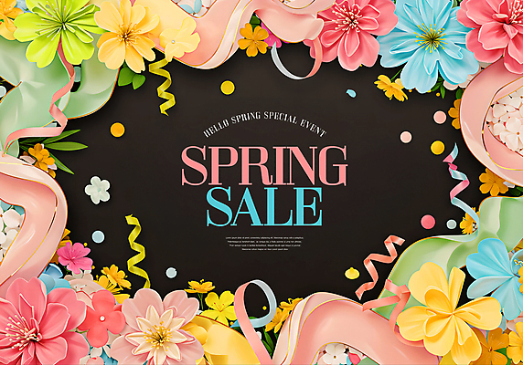 PSD 템플릿 리본 봄꽃 프레임 이벤트 사람없음 컬러풀 세일 검은색 벚꽃 화려 봄쇼핑 이미지템플릿 꽃 컬러 컨셉 쇼핑 봄 파일형식