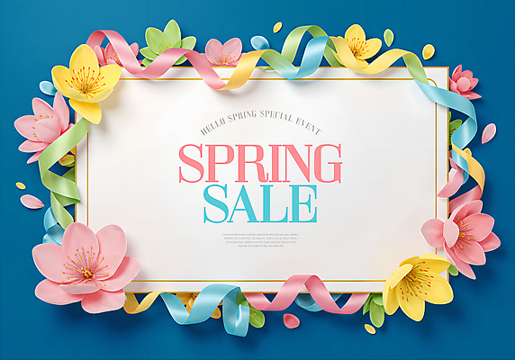 PSD 템플릿 리본 봄꽃 나뭇잎 프레임 이벤트 사람없음 파란색 세일 벚꽃 화려 봄쇼핑 이미지템플릿 꽃 컬러 컨셉 잎 쇼핑 봄 파일형식