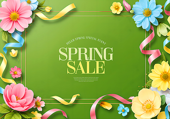 PSD 템플릿 리본 봄꽃 나뭇잎 프레임 이벤트 사람없음 초록색 세일 벚꽃 화려 봄쇼핑 이미지템플릿 꽃 컬러 컨셉 잎 쇼핑 봄 파일형식