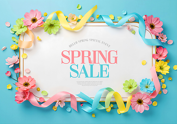 PSD 템플릿 리본 하늘색 봄꽃 나뭇잎 프레임 이벤트 사람없음 세일 벚꽃 화려 봄쇼핑 이미지템플릿 꽃 컨셉 잎 파란색 쇼핑 봄 파일형식