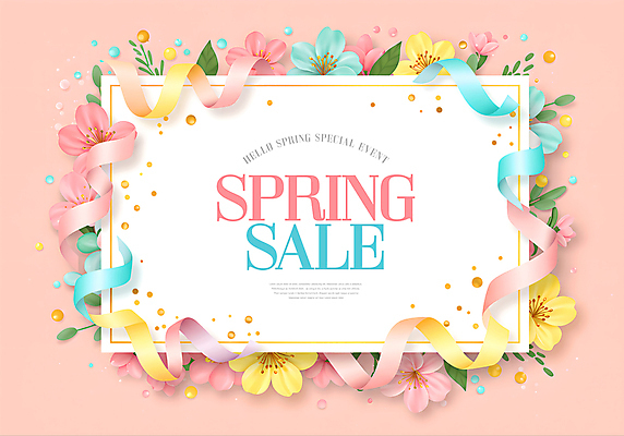 PSD 템플릿 리본 분홍색 봄꽃 나뭇잎 프레임 이벤트 사람없음 세일 벚꽃 화려 봄쇼핑 이미지템플릿 꽃 컬러 컨셉 잎 쇼핑 봄 파일형식