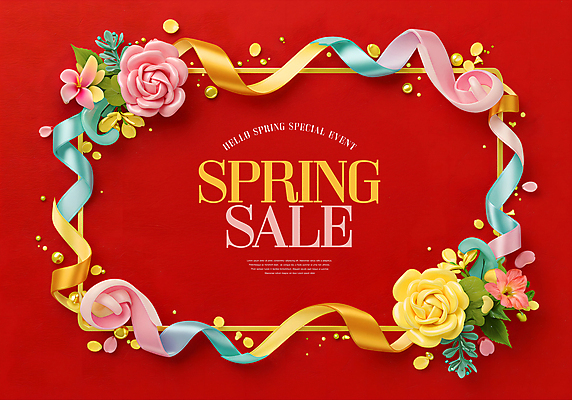 PSD 템플릿 리본 봄꽃 나뭇잎 프레임 이벤트 사람없음 빨간색 세일 벚꽃 화려 봄쇼핑 이미지템플릿 꽃 컬러 컨셉 잎 쇼핑 봄 파일형식