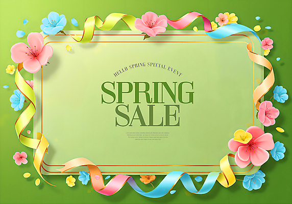 PSD 템플릿 리본 봄꽃 프레임 이벤트 사람없음 초록색 세일 벚꽃 화려 봄쇼핑 이미지템플릿 꽃 컬러 컨셉 쇼핑 봄 파일형식