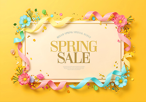 PSD 템플릿 리본 봄꽃 프레임 이벤트 사람없음 노란색 세일 벚꽃 화려 봄쇼핑 이미지템플릿 꽃 컬러 컨셉 쇼핑 봄 파일형식