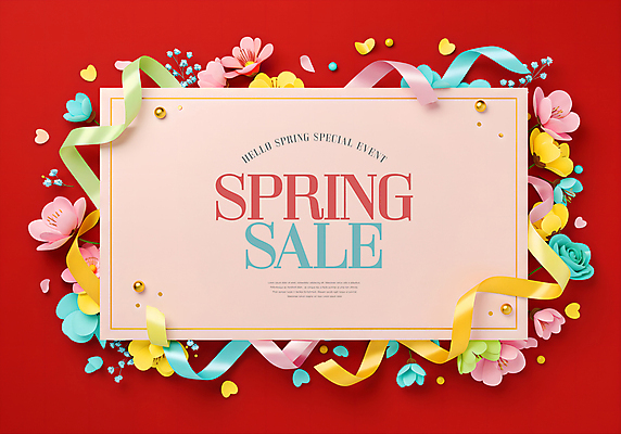 PSD 템플릿 리본 봄꽃 프레임 이벤트 사람없음 빨간색 세일 벚꽃 화려 봄쇼핑 이미지템플릿 꽃 컬러 컨셉 쇼핑 봄 파일형식