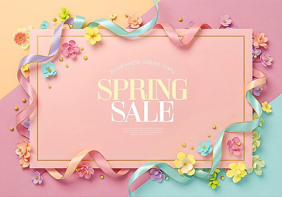 PSD 템플릿 리본 봄꽃 프레임 이벤트 사람없음 컬러풀 세일 벚꽃 화려 봄쇼핑 이미지템플릿 꽃 컬러 컨셉 쇼핑 봄 파일형식