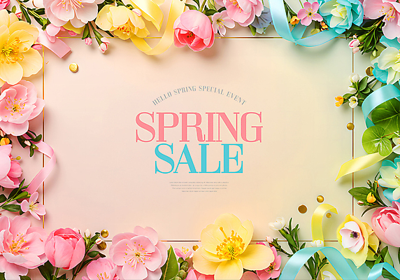 PSD 템플릿 리본 봄꽃 나뭇잎 프레임 이벤트 사람없음 컬러풀 세일 벚꽃 화려 봄쇼핑 이미지템플릿 꽃 컬러 컨셉 잎 쇼핑 봄 파일형식