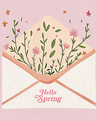 PSD 편집이미지 분홍색 잎 봄꽃 편지봉투 사람없음 봄 안녕 이미지편집 식물 계절 꽃 컬러 봉투 인사 편지 파일형식