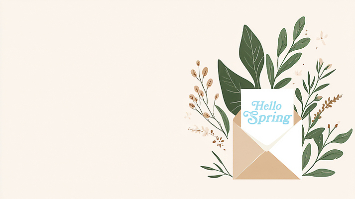 PSD 편집이미지 편지봉투 사람없음 봄 풀잎 안녕 베이지색 이미지편집 카드프레임 계절 컬러 잎 봉투 프레임 인사 풀_식물 편지 파일형식