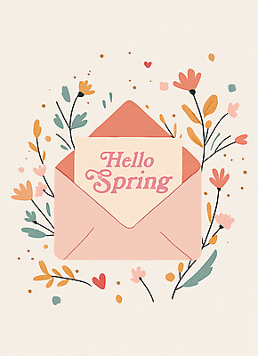 PSD 편집이미지 잎 봄꽃 편지봉투 사람없음 봄 안녕 연분홍색 이미지편집 카드프레임 식물 계절 꽃 분홍색 봉투 프레임 인사 편지 파일형식