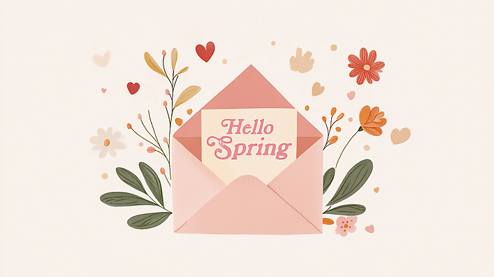 PSD 편집이미지 잎 봄꽃 편지봉투 사람없음 봄 하트 안녕 연분홍색 이미지편집 카드프레임 모양 식물 계절 꽃 분홍색 봉투 프레임 인사 편지 파일형식