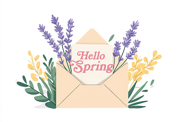 PSD 편집이미지 봄꽃 편지봉투 사람없음 봄 풀잎 안녕 라벤더 이미지편집 카드프레임 계절 꽃 잎 봉투 프레임 인사 풀_식물 편지 허브 파일형식