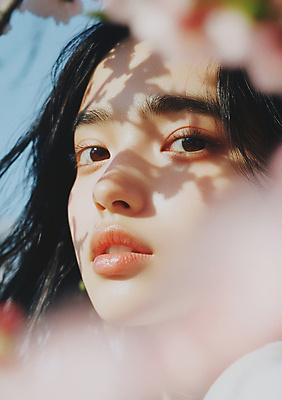 JPG 편집이미지 여자 꽃 얼굴 그림자 한명 성인 봄 감성 의료성형뷰티 성인여자한명만 편집실사 AI인물포토 AI콘텐츠 식물 1 계절 컨셉 사람 신체부위 CG 여자한명만 성인여자만 파일형식 AI포토