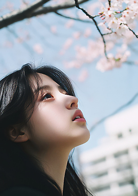 JPG 편집이미지 여자 얼굴 한명 성인 건물 봄 벚꽃 나뭇가지 고개들기 감성 의료성형뷰티 성인여자한명만 편집실사 AI인물포토 AI콘텐츠 나무 1 건축물 계절 꽃 컨셉 모션 사람 신체부위 CG 여자한명만 성인여자만 파일형식 AI포토