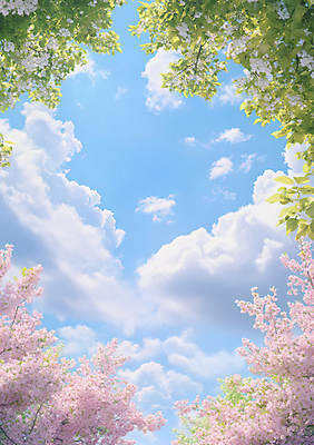 JPG 나무 구름 편집이미지 봄꽃 자연 하늘 휴식 풍경 사람없음 힐링 편집실사 AI포토 AI콘텐츠 자연요소 식물 꽃 컨셉 봄 CG 생태계 파일형식