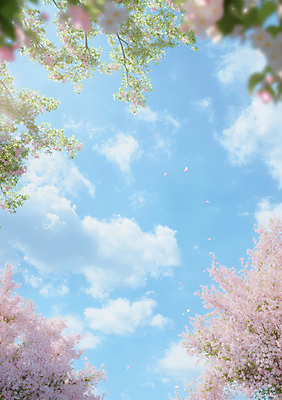 JPG 나무 구름 편집이미지 꽃잎 봄꽃 자연 하늘 휴식 풍경 사람없음 힐링 편집실사 AI포토 AI콘텐츠 자연요소 식물 꽃 컨셉 봄 CG 생태계 파일형식