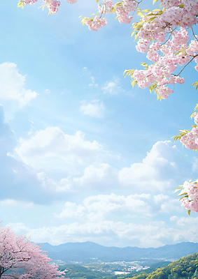 JPG 나무 구름 편집이미지 봄꽃 자연 하늘 휴식 산 풍경 사람없음 힐링 편집실사 AI포토 AI콘텐츠 자연요소 식물 꽃 컨셉 봄 CG 생태계 파일형식