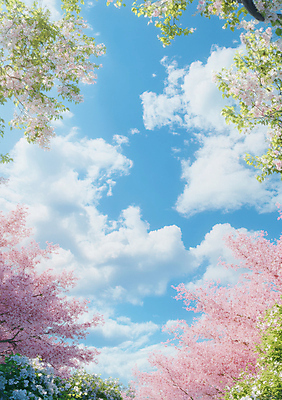 JPG 나무 구름 편집이미지 봄꽃 자연 하늘 휴식 풍경 사람없음 힐링 편집실사 AI포토 AI콘텐츠 자연요소 식물 꽃 컨셉 봄 CG 생태계 파일형식