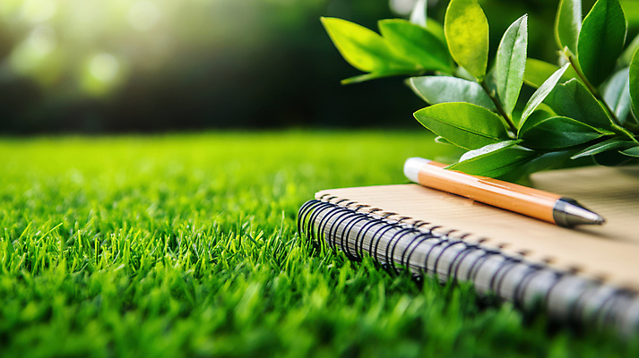 JPG 편집이미지 나뭇잎 잔디 사람없음 초록색 펜 자연보호 재활용 에코 친환경 스프링노트 편집실사 AI포토 AI콘텐츠 식물 컬러 잎 자연 필기구 환경 공책 보호 CG 파일형식