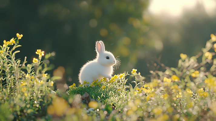 JPG 편집이미지 꽃밭 봄꽃 자연 사람없음 햇빛 귀여움 토끼 편집실사 AI포토 AI콘텐츠 꽃 컨셉 포유류 반려동물 태양 봄 CG 생태계 파일형식