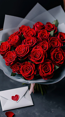 JPG 편집이미지 꽃잎 꽃다발 프로포즈 잎 편지봉투 선물 사랑 사람없음 빨간색 장미 하트 편지 편집실사 AI포토 AI콘텐츠 모양 식물 꽃 감정 컬러 봉투 CG 파일형식