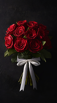 JPG 편집이미지 리본 꽃다발 프로포즈 잎 편지봉투 선물 사랑 사람없음 빨간색 장미 어둠 하트 편집실사 AI포토 AI콘텐츠 모양 식물 꽃 감정 컬러 봉투 편지 CG 파일형식