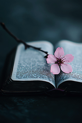 JPG 편집이미지 봄꽃 그림자 사람없음 책 펼침 벚꽃 나뭇가지 분위기 편집실사 AI포토 AI콘텐츠 나무 꽃 컨셉 모션 봄 CG 파일형식