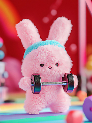 JPG 편집이미지 다이어트 새해 들기 사람없음 아령 헬스장 매트 토끼 머리띠 디지털합성 토끼인형 편집실사 AI컴퓨터그래픽 AI콘텐츠 인형 장신구 포유류 모션 건강 반려동물 헬스 CG 파일형식