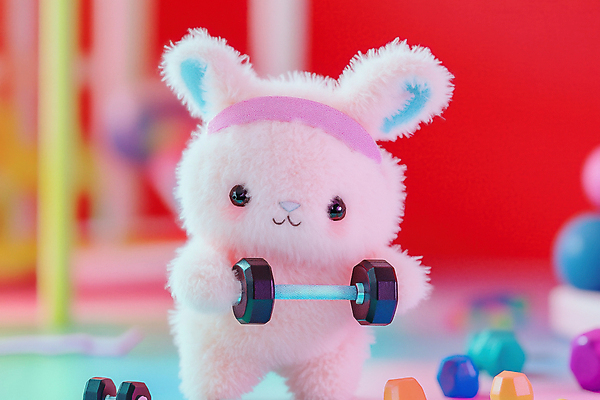 JPG 편집이미지 다이어트 새해 들기 사람없음 아령 헬스장 토끼 머리띠 디지털합성 토끼인형 편집실사 AI컴퓨터그래픽 AI콘텐츠 인형 장신구 포유류 모션 건강 반려동물 헬스 CG 파일형식