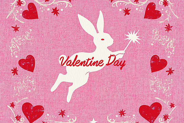 PSD 편집이미지 분홍색 발렌타인데이 사랑 들기 사람없음 반짝임 하트 토끼 빈티지 디지털합성 마법지팡이 키치 이미지편집 모양 감정 컬러 컨셉 포유류 모션 데이이벤트 반려동물 파일형식