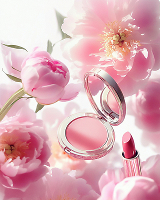 JPG 편집이미지 꽃 분홍색 잎 사람없음 빛 뷰티 립스틱 볼터치 편집실사 AI포토 AI콘텐츠 식물 컬러 화장 화장품 CG 파일형식