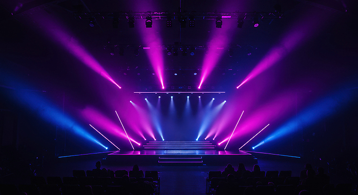 JPG 편집이미지 조명 사람없음 빛 보라색 콘서트 무대 광선 화려 콘서트홀 네온 편집실사 AI포토 AI콘텐츠 컬러 컨셉 공연 공연장 CG 파일형식