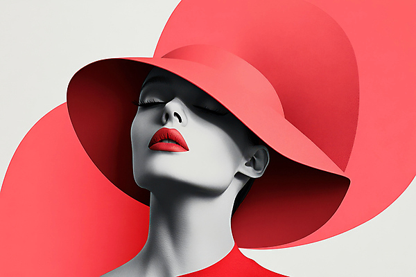 JPG 모델 편집이미지 모자 여자 한명 상반신 성인 빨간색 눈감음 하이패션 의료성형뷰티 성인여자한명만 편집실사 AI인물포토 AI콘텐츠 1 잡화 패션 컬러 모션 사람 CG 여자한명만 성인여자만 파일형식 AI포토