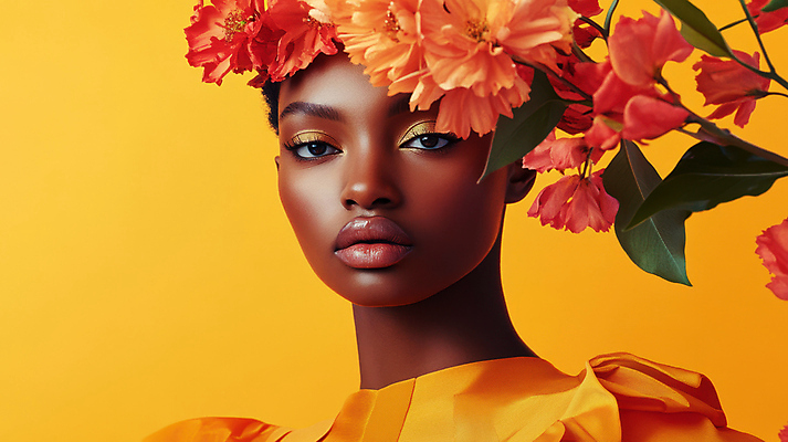 JPG 모델 편집이미지 여자 꽃 잎 한명 상반신 성인 노란색 하이패션 의료성형뷰티 성인여자한명만 편집실사 AI인물포토 AI콘텐츠 식물 1 패션 컬러 사람 CG 여자한명만 성인여자만 파일형식 AI포토