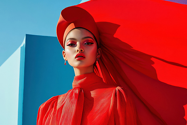 JPG 모델 편집이미지 모자 응시 여자 한명 상반신 성인 빨간색 귀걸이 하이패션 의료성형뷰티 성인여자한명만 편집실사 AI인물포토 AI콘텐츠 1 시선 잡화 패션 컬러 장신구 사람 CG 여자한명만 성인여자만 파일형식 AI포토