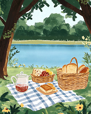 JPG 나무 꽃 호수 음료 빵 일러스트 자연 포도 주전자 사람없음 소풍 바구니 봄풍경 레몬 돗자리 국내일러스트 AI일러스트 AI콘텐츠 식물 음식 과일 주방용품 풍경 야외활동 봄 생태계 파일형식