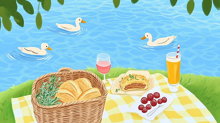 JPG 꽃 호수 음료 빵 포크 잎 과일 일러스트 자연 잔 오리 사람없음 소풍 봄풍경 돗자리 국내일러스트 AI일러스트 AI콘텐츠 식물 식기 음식 조류 풍경 야외활동 봄 생태계 파일형식