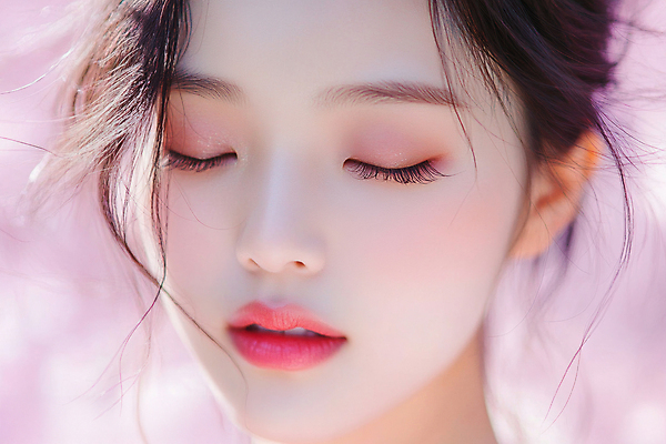 JPG 편집이미지 여자 얼굴 분홍색 한명 상반신 성인 화장 눈감음 봄 의료성형뷰티 성인여자한명만 편집실사 AI인물포토 AI콘텐츠 1 계절 컬러 모션 사람 신체부위 뷰티 CG 여자한명만 성인여자만 파일형식 AI포토