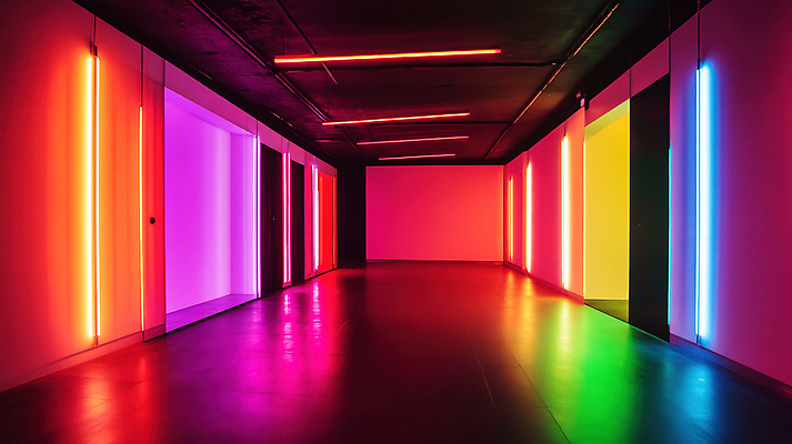 JPG 편집이미지 조명 실내 사람없음 빛 컬러풀 분위기 네온아트 편집실사 AI포토 AI콘텐츠 컬러 컨셉 내부 CG 네온 파일형식