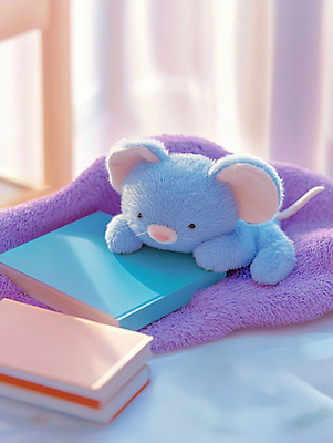 JPG 편집이미지 인형 휴식 사람없음 책 파란색 햇빛 쥐 체크무늬 오후 편집실사 AI컴퓨터그래픽 AI콘텐츠 컬러 컨셉 무늬 태양 설치류 CG 파일형식