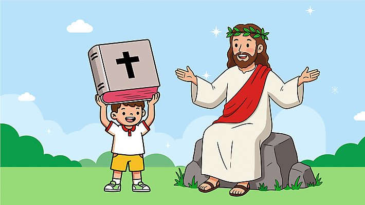 전신 구름 남자 기독교 어린이 일러스트 하늘 팔벌리기 웃음 들기 앉기 소년 성인 두명 성경 바위 예수 즐거움 성경공부 월계관 남자만 국내일러스트 AI파일 자연요소 감정 종교 종교용품 모션 표정 사람 학습 돌_바위 신_종교 파일형식 벡터