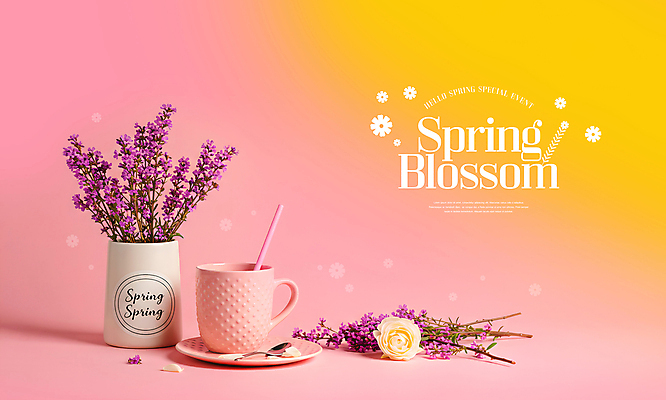 PSD 편집이미지 분홍색 빨대 이벤트 사람없음 세일 봄 머그컵 벚꽃 오브젝트 신상품 이미지편집 계절 꽃 컬러 컵 상품 파일형식
